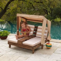 Double Chaise Lounge With Cup Holders - Espresso & Oatmeal