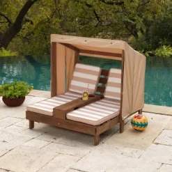 Double Chaise Lounge With Cup Holders - Espresso & Oatmeal
