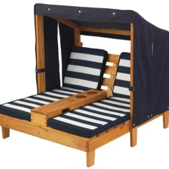 Double Chaise Lounge With Cup Holders - Honey & Navy