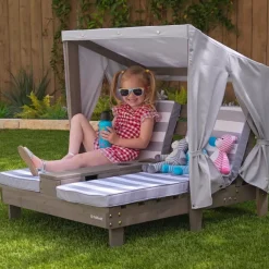 Double Chaise Lounge With Cup Holders - Gray