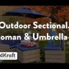 Outdoor Sectional, Ottoman & Umbrella Set - Barnwood Gray & Navy