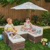 Outdoor Sectional Ottoman & Umbrella Set- Bear Brown & Beige