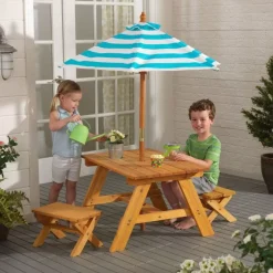 Outdoor Table With Benches & Umbrella