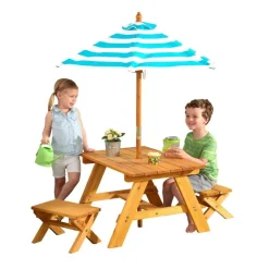 Outdoor Table With Benches & Umbrella