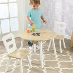 Round Storage Table & 2 Chair Set - Natural & White