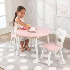 Round Storage Table & 2 Chair Set - Pink & White